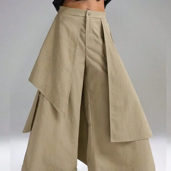 Khaki Casual Women's Asymmetrical Wide Leg Skirt - Picture 3 of 6